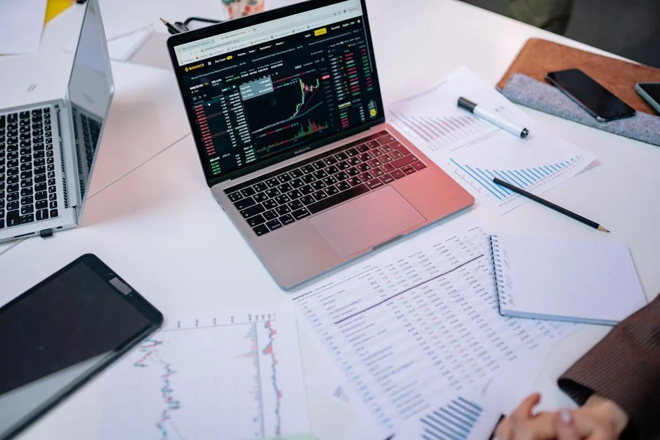 Abstract visualization of data analytics with graphs and charts showing dynamic growth.